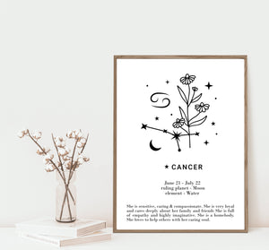 Cancer star sign Zodiac print
