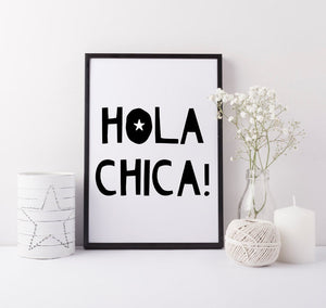 Hola Chica art print - Girls bedroom art - Cute girls print - Girls nursery print - Girls playroom print - Gift for girls - Spanish art