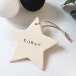 Personalised Christmas decoration - Personalised bauble - Custom tree decoration - New baby gift - Ceramic hand stamped star decoration