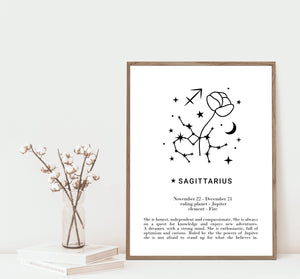 Sagittarius star sign Zodiac print