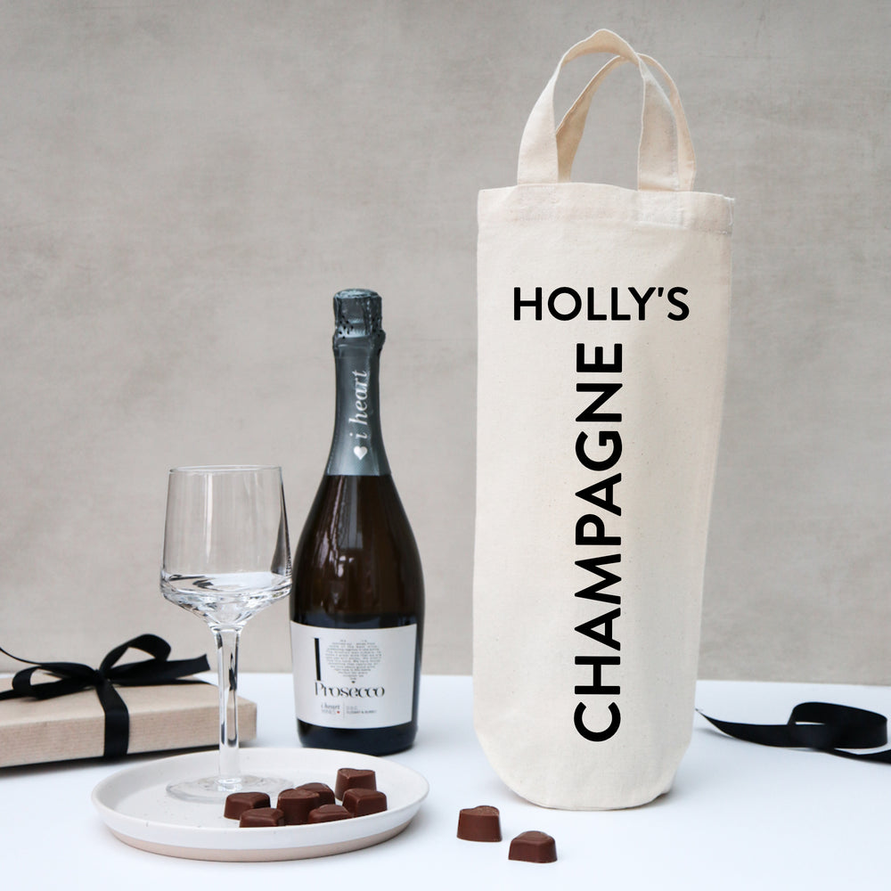 Personalised champagne bottle bag