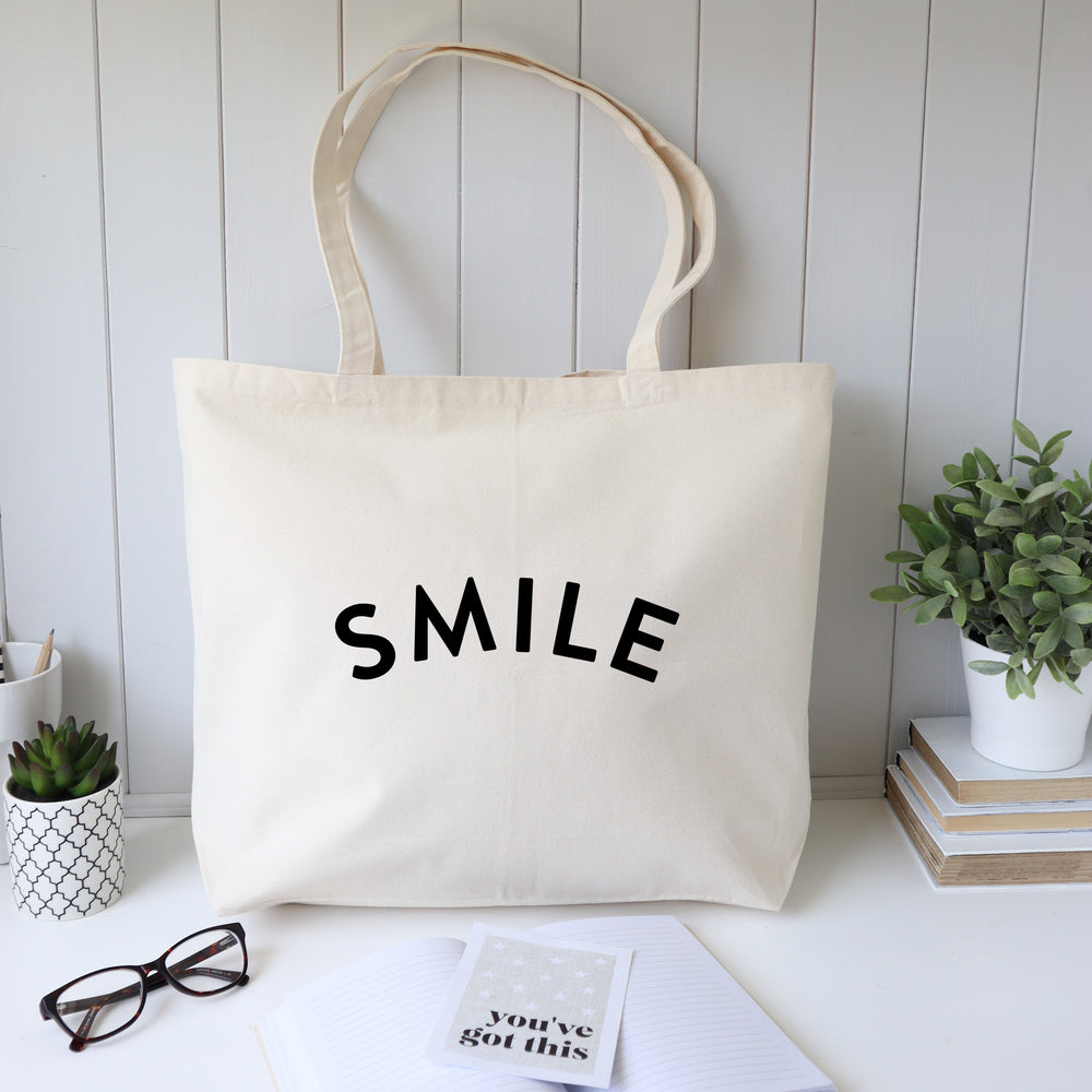 Smile cotton canvas reusable shopping bag