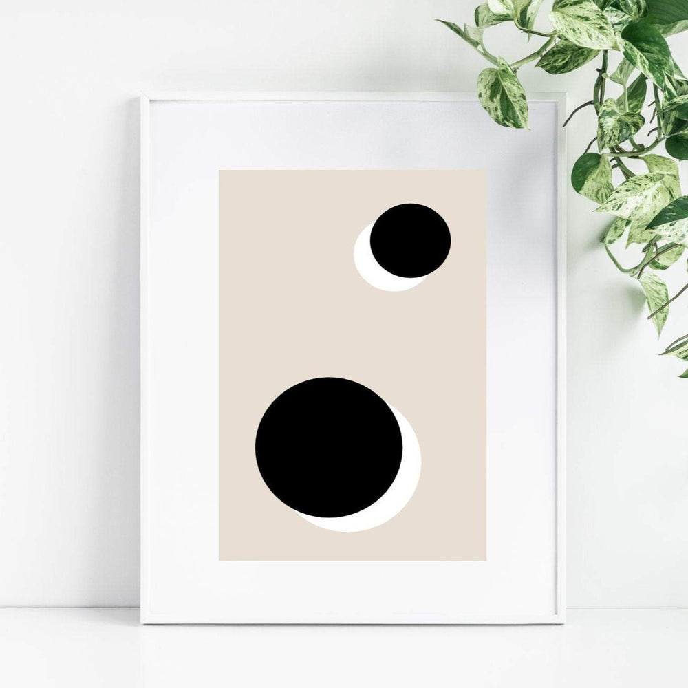 Abstract circles print - beige and black art print - Modern abstract print - monochrome print - living room decor - bedroom art print
