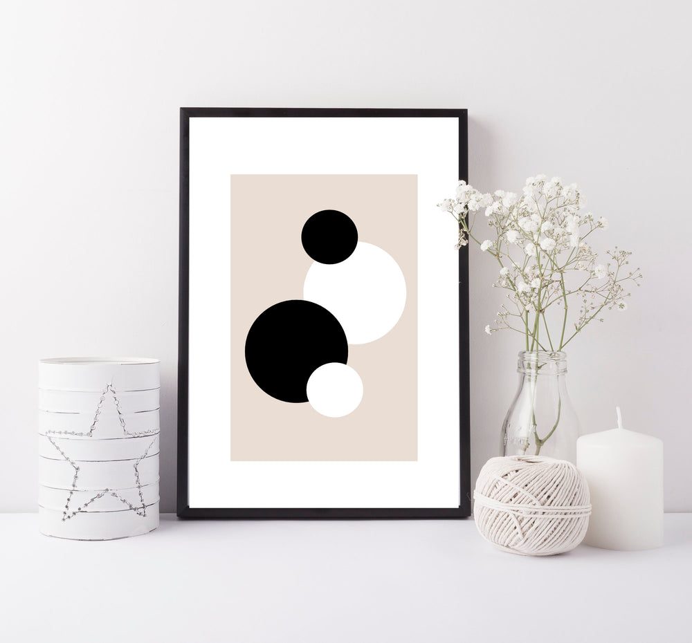Abstract circles print - beige and black art print - Modern monochrome abstract print - living room decor - bedroom art print - Print set
