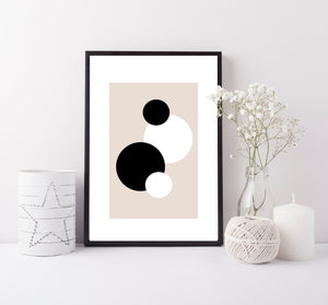 Abstract circles print - beige and black art print - Modern monochrome abstract print - living room decor - bedroom art print - Print set