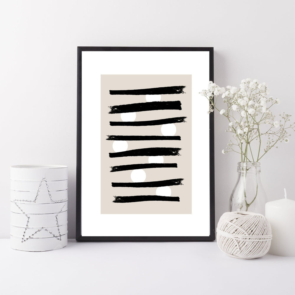 Abstract lines and circles print - beige and black art print - Modern monochrome abstract print - living room decor - bedroom art print