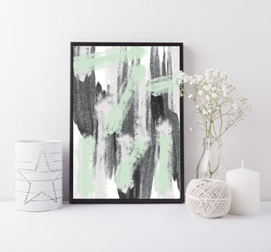 Abstract print - mint green grey paint marks print - Modern paint print - Greenery art print - living room decor - colour of the year green