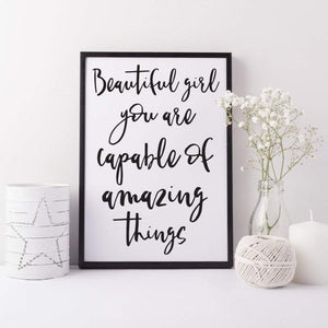 Beautiful girl calligraphy style print - Inspirational print - art print girls bedroom - Monochrome print - Inspirational art - Office art
