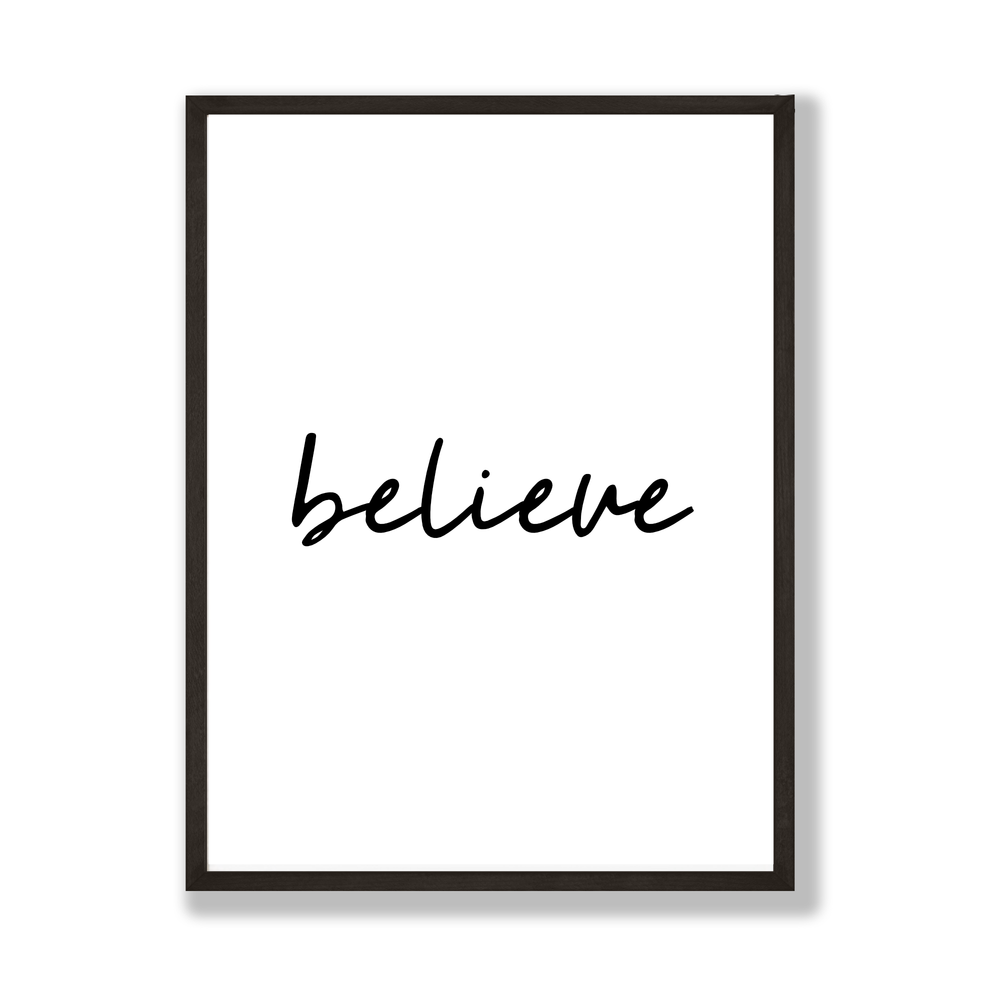 Believe monochrome Christmas print