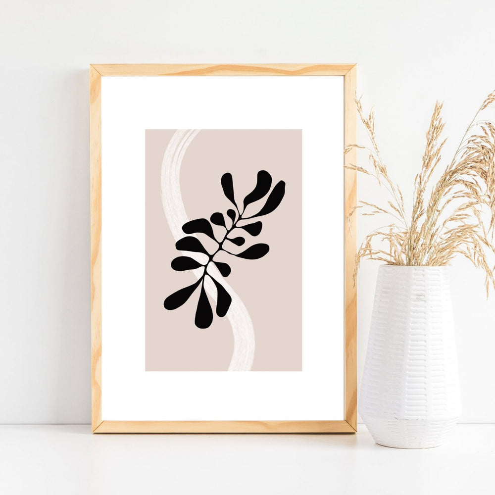 Black flower print - Modern leaves art print - Abstract boho print - Scandi boho art print - living room decor - bedroom art print