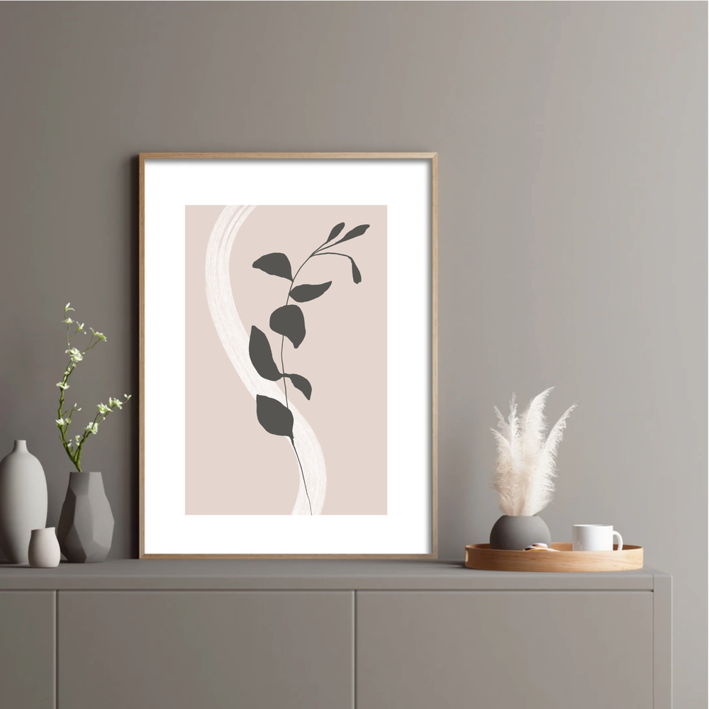 Simple black leaves beige print