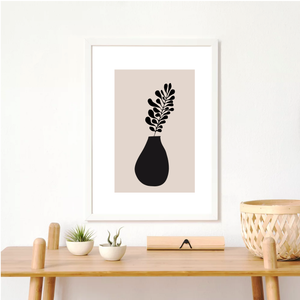 Black flowers in a vase print