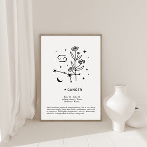 Cancer star sign Zodiac print