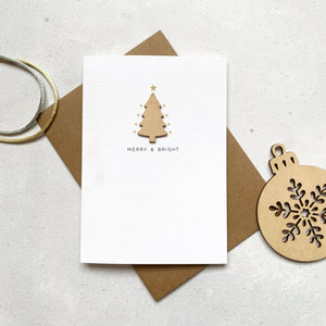 Custom Christmas card - Merry & Bright card - Christmas tree card - Hand finished Christmas cards - Scandi style gold Christmas cards