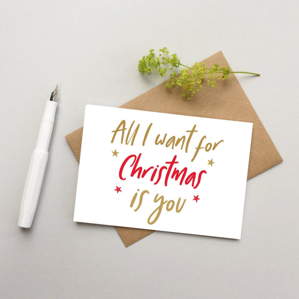 Husband Christmas card - Wife Christmas card - Partner Christmas card - Boyfriend Girlfriend xmas card - All I want for Christmas is you