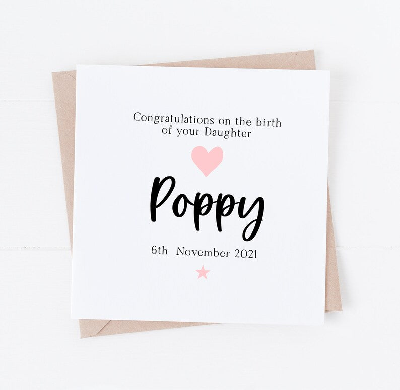 Personalised New baby Daughter card