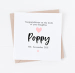 Personalised New baby Daughter card