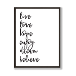 Live love dream inspirational print