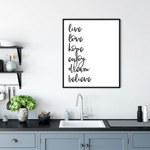 Live love dream inspirational print