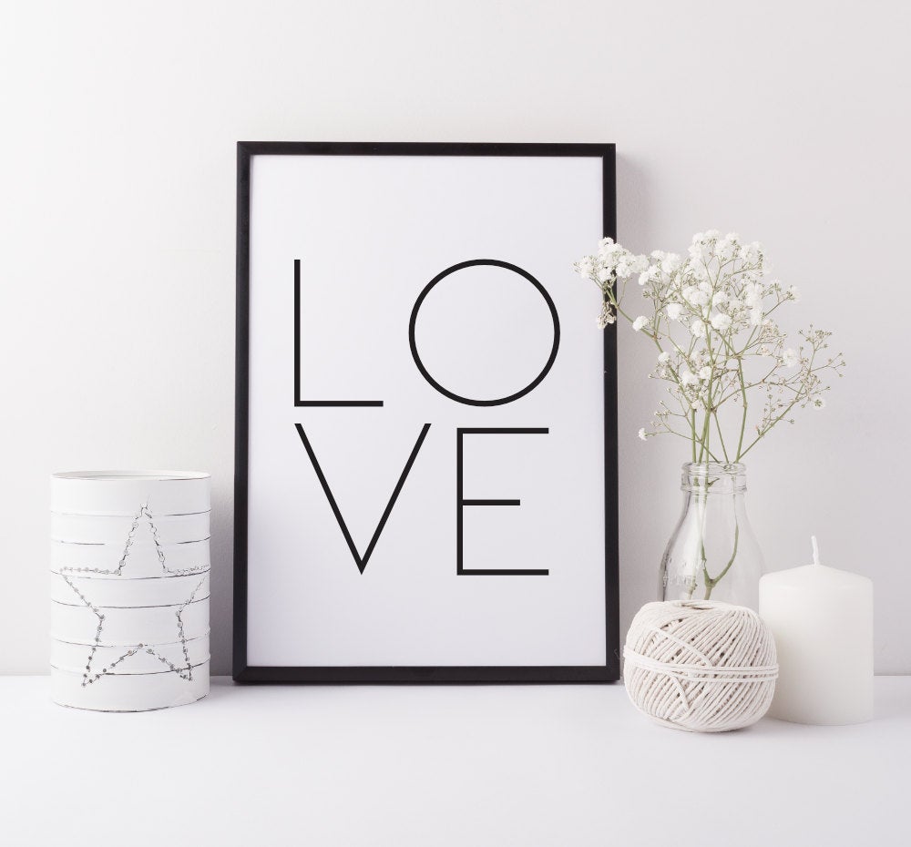 Love typography print - Love wall art - Monochrome love print - Modern bedroom wall art - Valentines gift - Nursery decor - Scandi prints