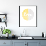 Love yellow grey abstract print