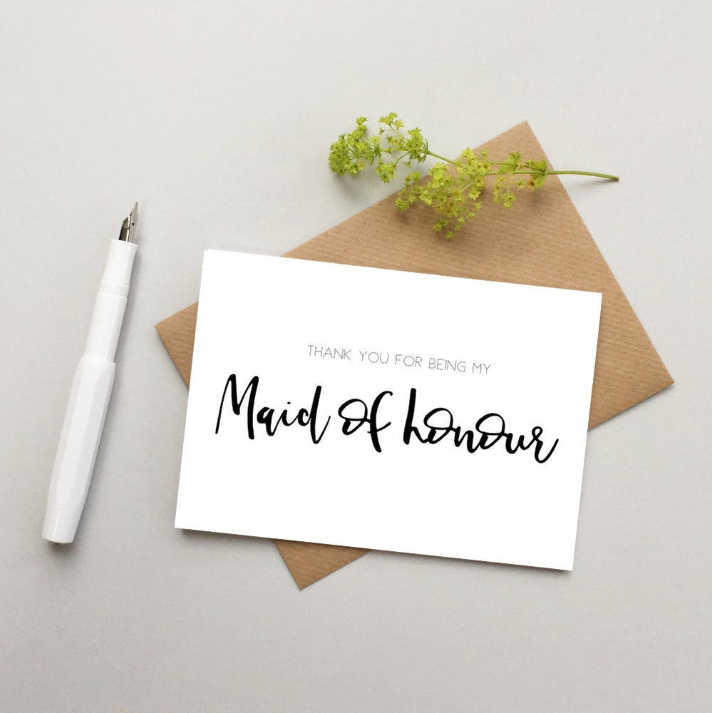 Maid of honour card - Thank you Maid of honour card - Wedding party cards - card for maid of honour - Modern maid of honour card
