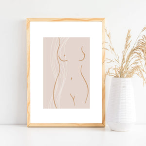 Naked figure art print - Line drawing naked lady print - boho line art naked print - Scandi boho art print - bedroom art print- bathroom