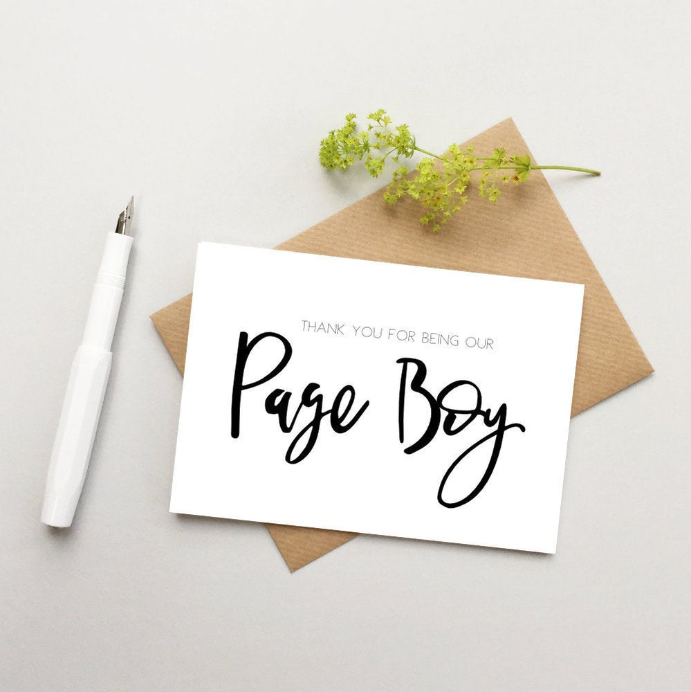 Page Boy card Wedding card - Card for Page Boy - Wedding party cards - thank you page boy card - cute page boy card