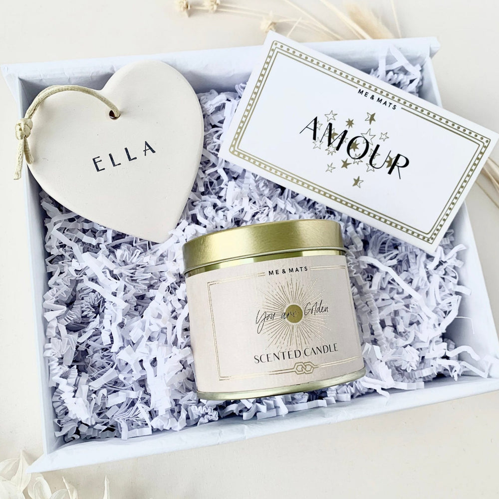 Personalised Valentine&#39;s day gift - Thank you bridesmaid gift box - Birthday Gift for her - Best Friend Gift Box - Candle & matches gift set