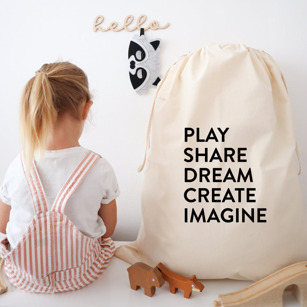 Stylish toy storage bag for kids playroom or bedroom