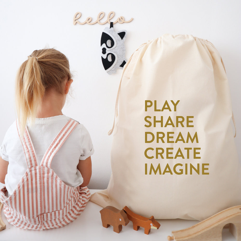 Stylish toy storage bag for kids playroom or bedroom