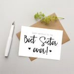 Sister Birthday card - Best Sister Card - Card for Sister - Birthday card for Sister - Best Sister ever - Sister Birthday card