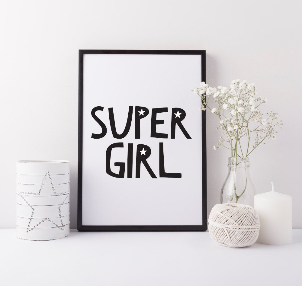 Super girl superhero print - Girls playroom art print - Fun girls nursery print - girls bedroom art print - Gift for girls - Super girl gift