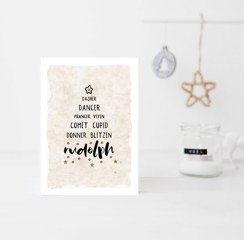 Fun reindeer names Christmas card