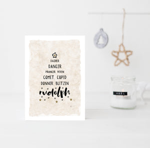 Fun reindeer names Christmas card