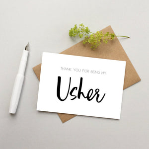 Usher card - Thank you Usher card - Wedding party cards - card for Usher - Modern Usher card - Thanks for being Usher