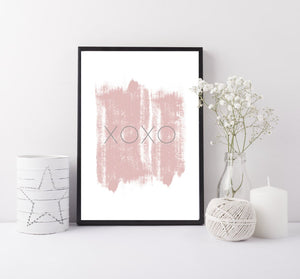 xoxo print - Scandi Living room print - Modern bedroom art print - Blush grey art print - Blush paint print - Hygge decor